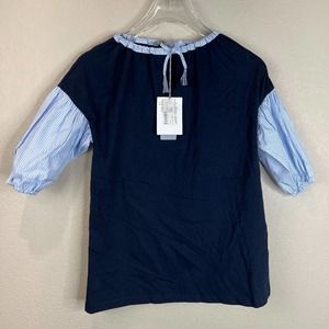 Il Gufo Girls Vestito‎ Corta Dress Size 6A Navy Blue Short Sleeve Ribbon